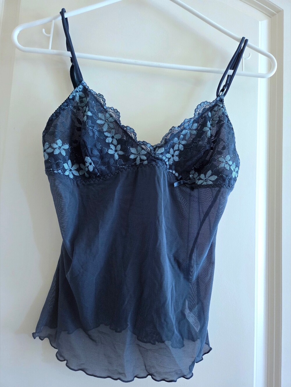 Vintage Intimissimi Blue Floral Mesh Cami Tank Top Y2K Coquette NWOT. Size Small